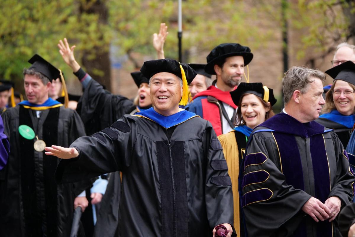 Daryl Maeda, associate dean for student success, joins graduates and faculty in the procession at the 2023 Spring Commencement