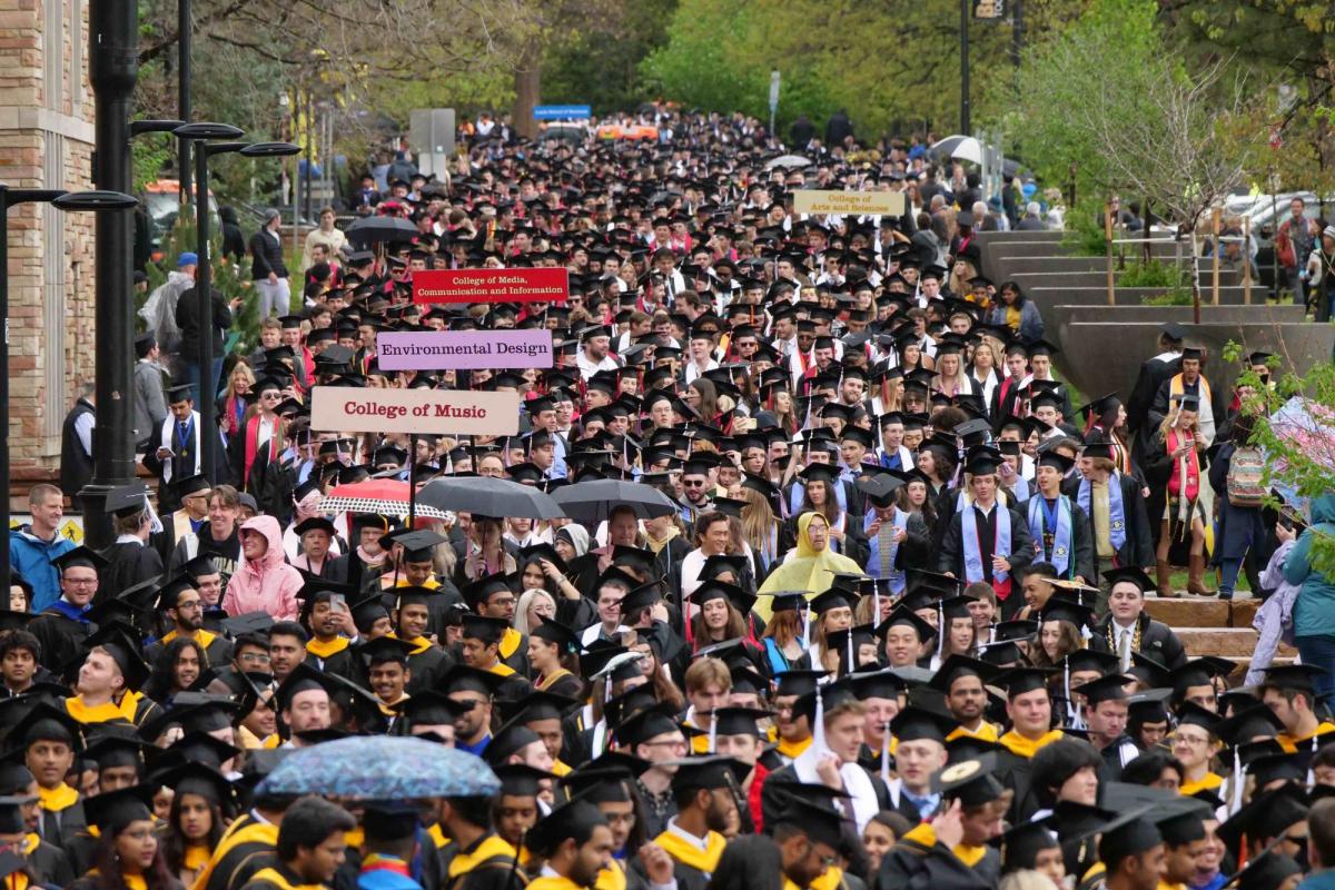 Students walking in the graduation procession