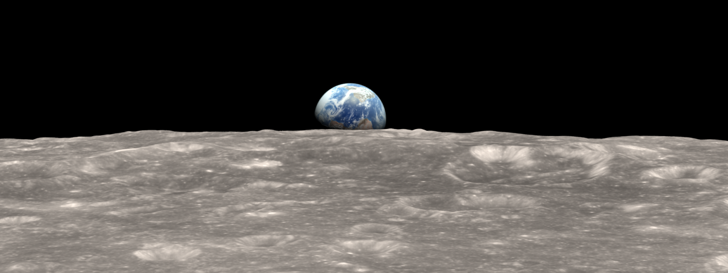 Image of the Earth rising about the surface of the moon