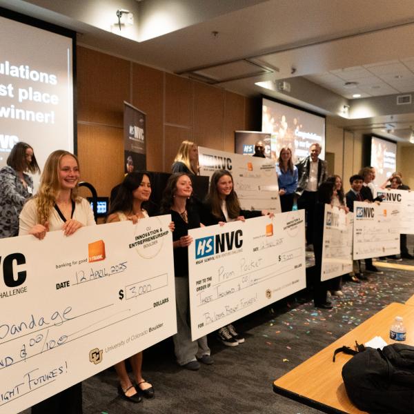 HSNVC 2025 winning teams holding their checks