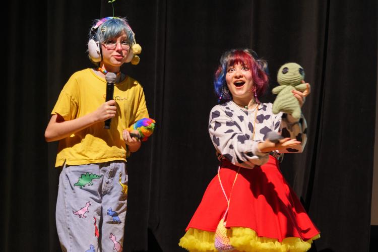 The winning team performing in the 2024 High School New Venture Challenge