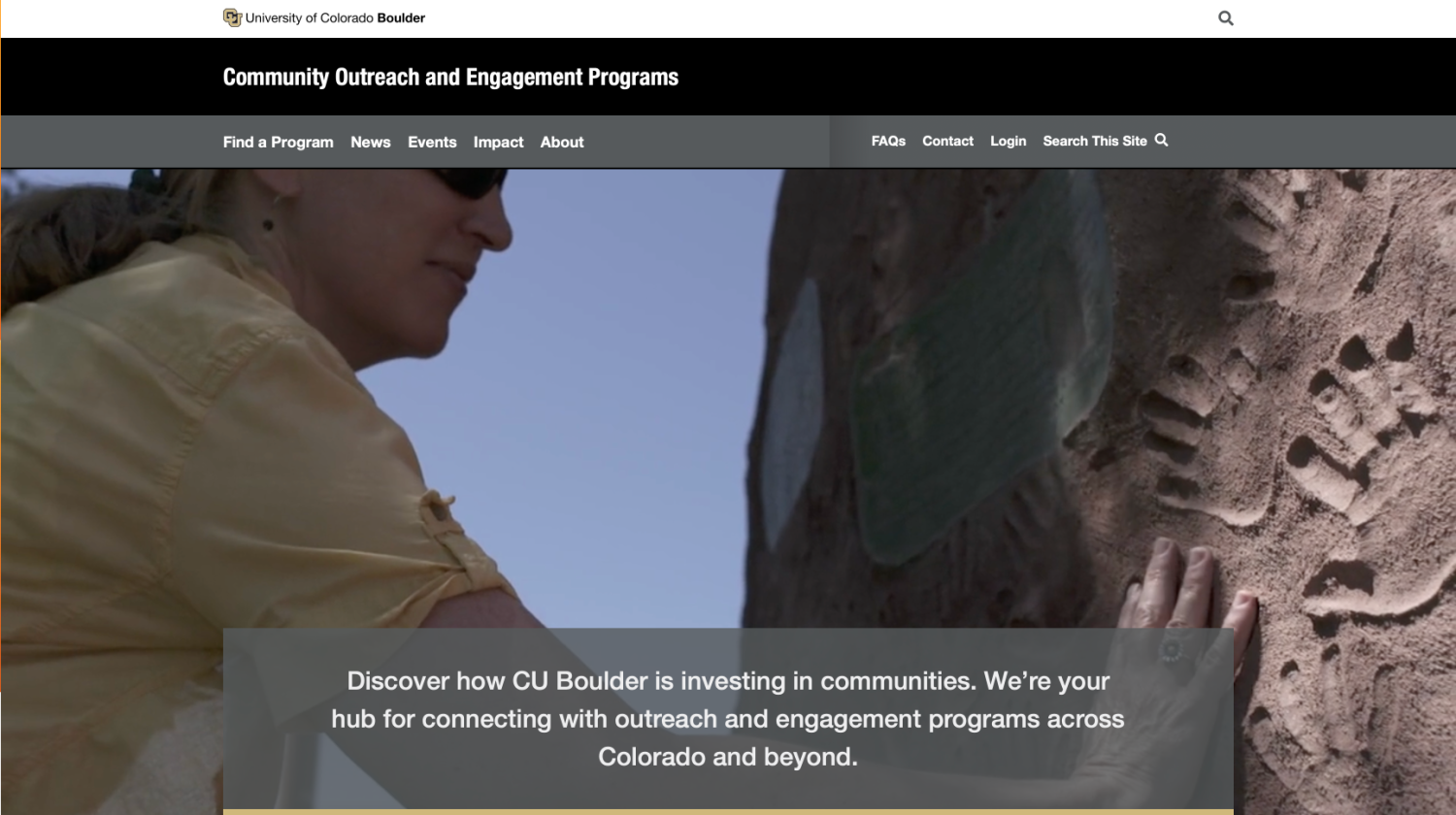 Screenshot of Community Outreach and Engagement Programs homepage
