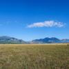 View of grasslands in front of Boulder Flatirons