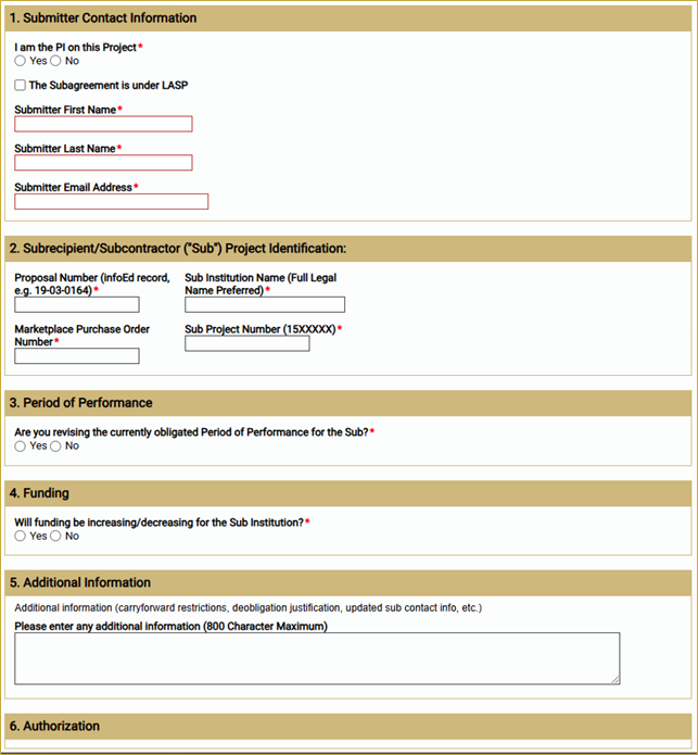 Image of Sub Modification Request Form