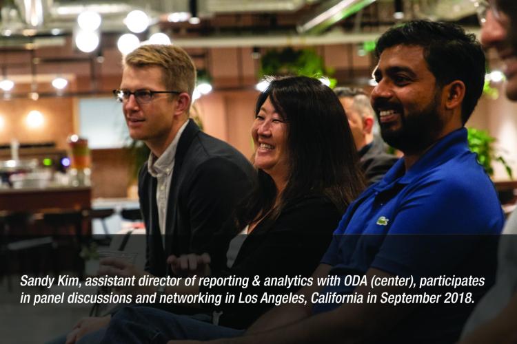 Image: Sandy Kim, assistant director of reporting & analytics with ODA (center), participates in panel discussions and networking in Los Angeles, California in September 2018.