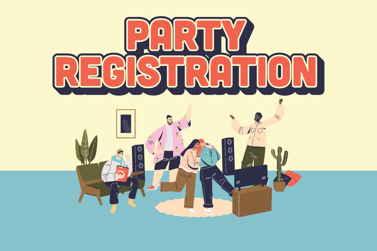 Party registration designed graphic