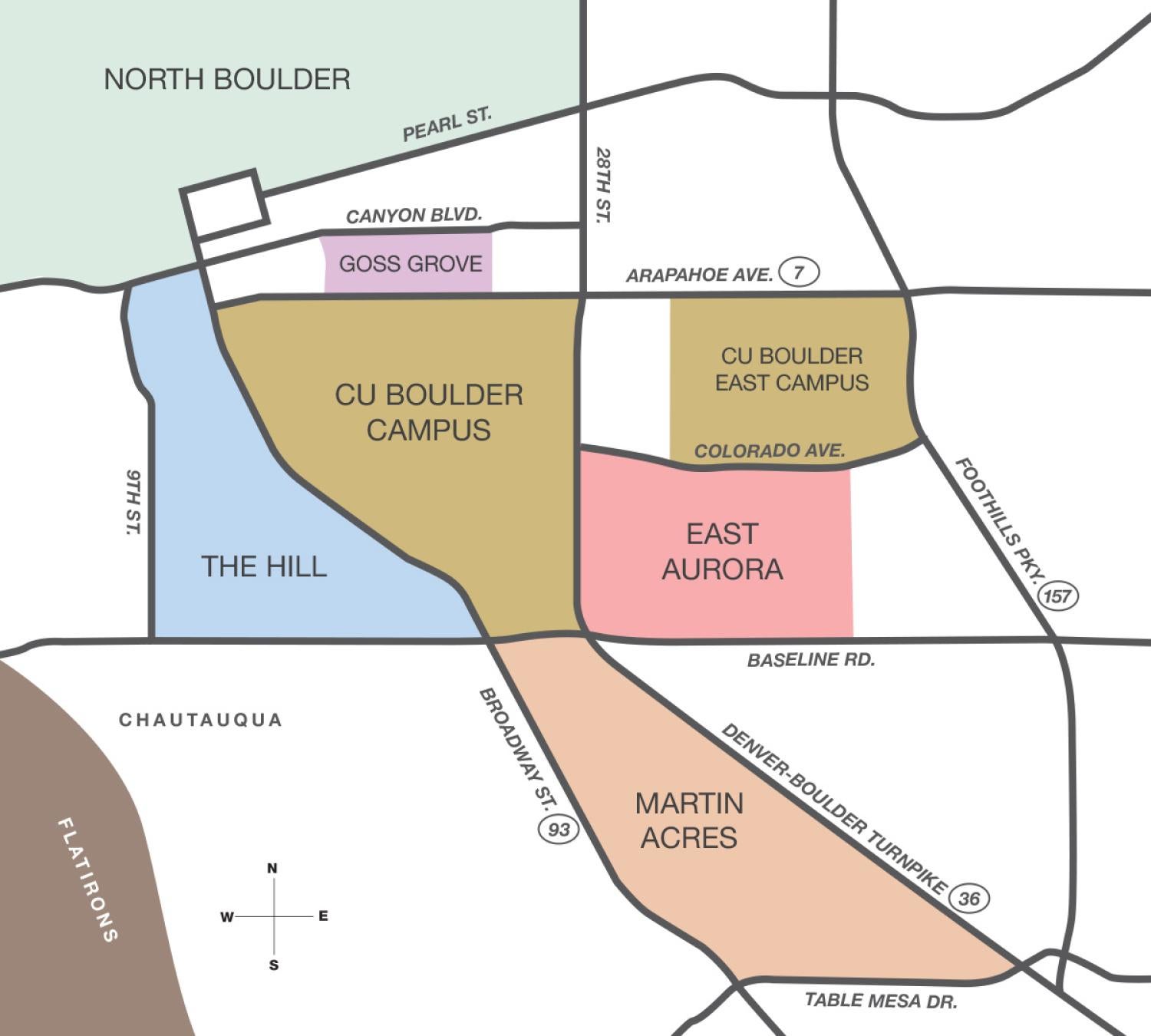 Map of neighborhoods in Boulder