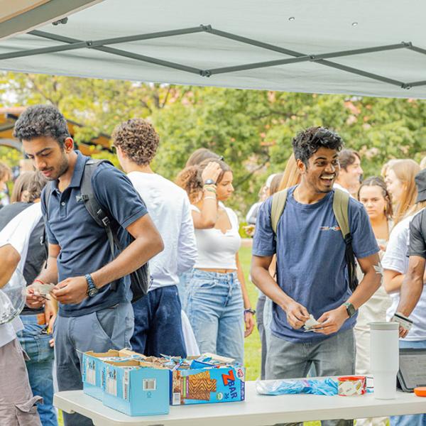 students in line for snacks
