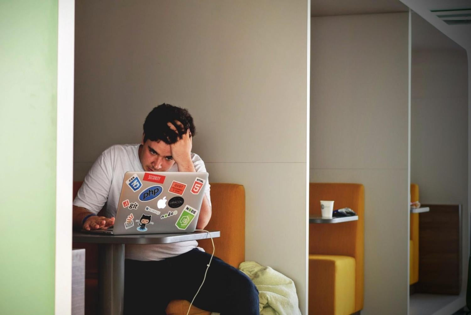stressed student at laptop