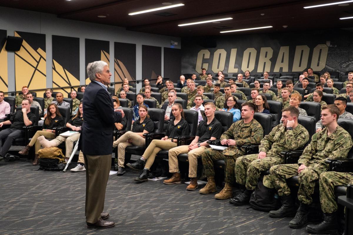ROTC students listening to retired four-star US Army general George Casey