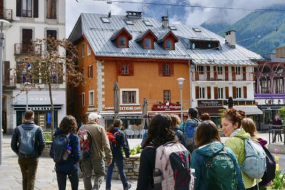 Students walking in another country.