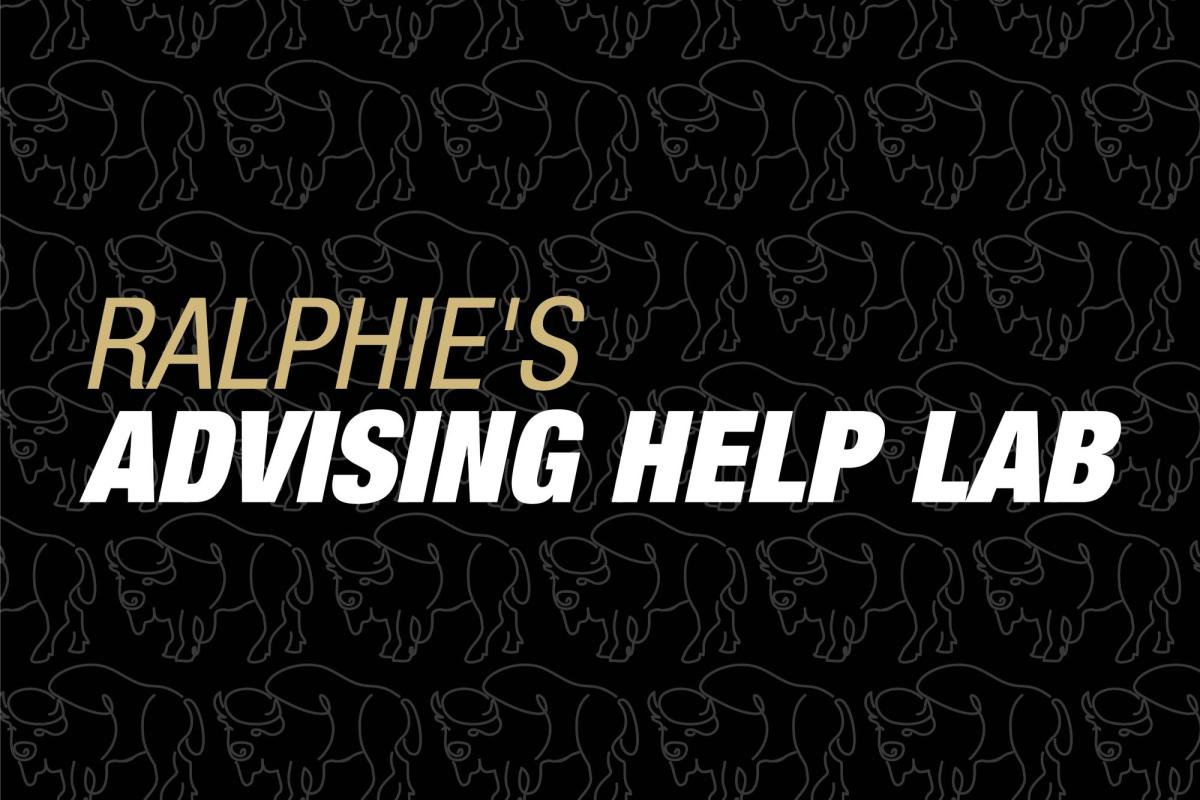 "Ralphie's advising help lab" on a black background