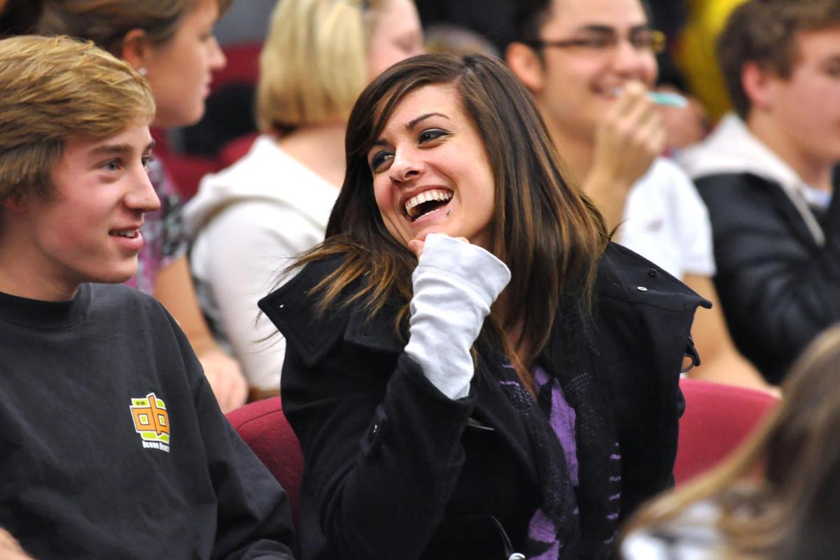 Students chatting in a business class.