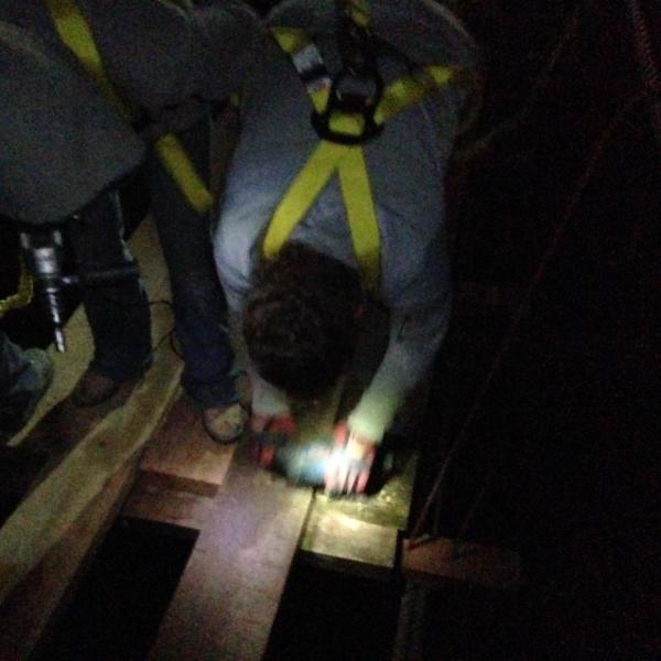 Drilling wood at night