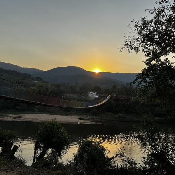 Completed bridge at sunset