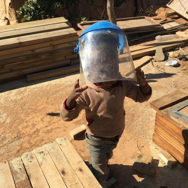 Local child with safety visor