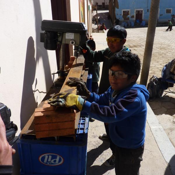 Local kids using the drill