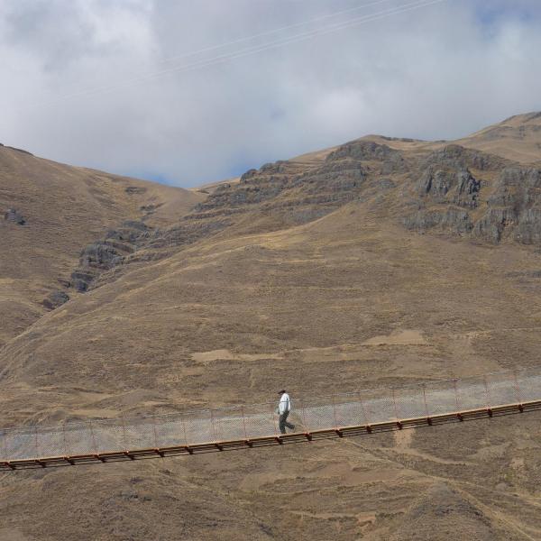 Bridge with landscape behind