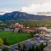 aerial view of CU Boulder campus and flatirons