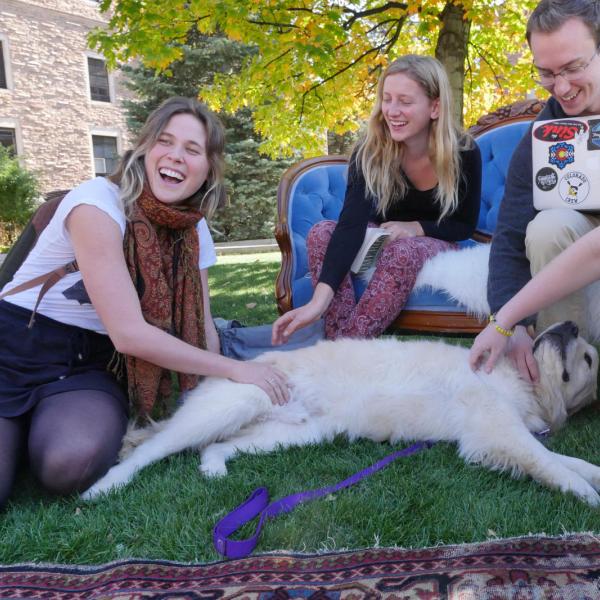 Dog with students
