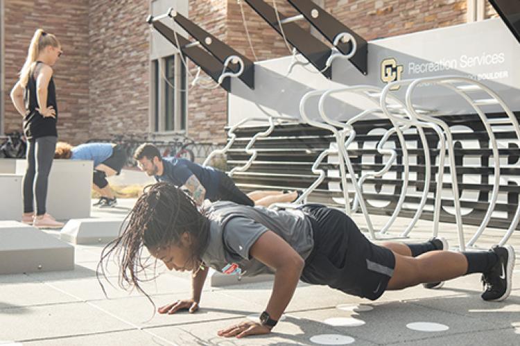 Students working out outside