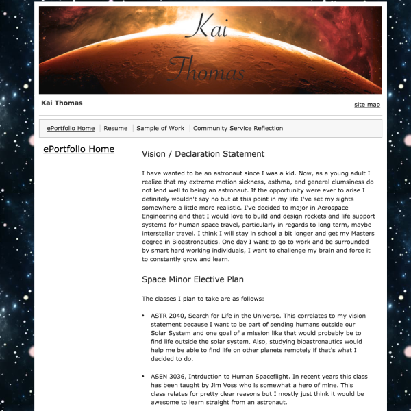 Example of ePortfolio webpage