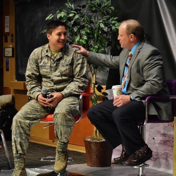 Student interviewing Jay Lindell