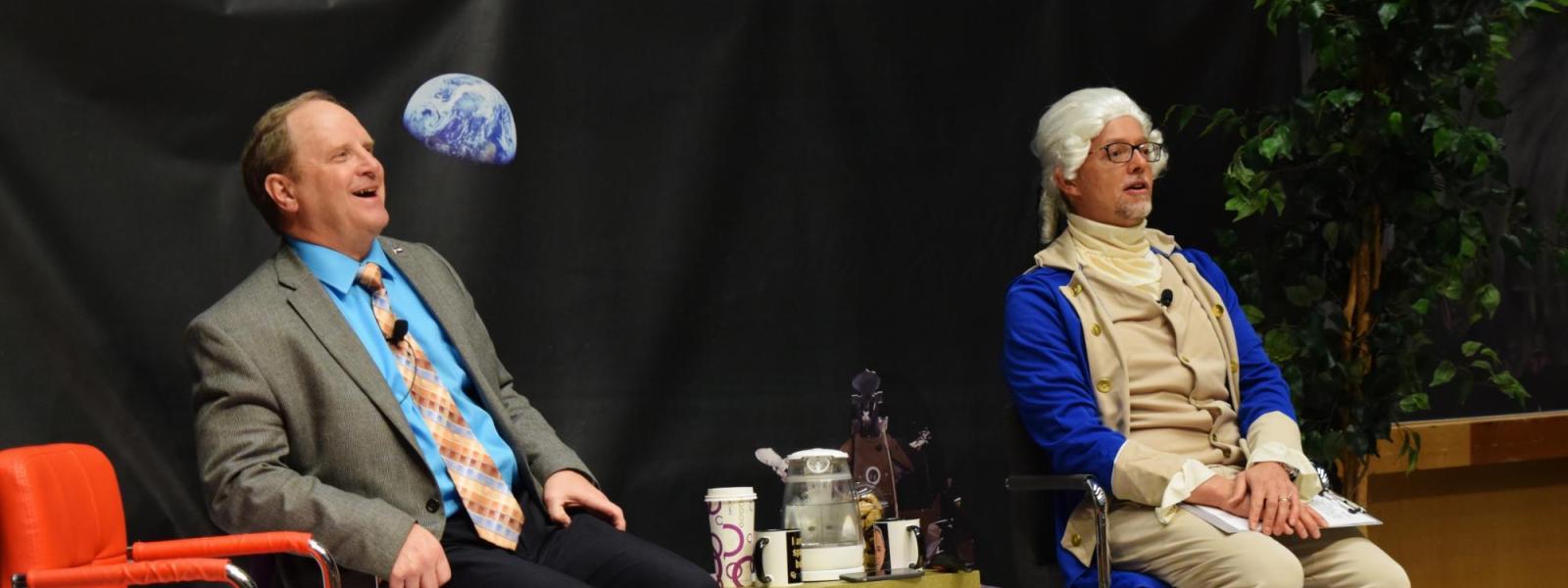 Chris dressed as George Washington with Jay Lindell