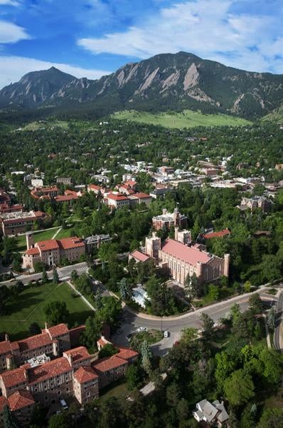 Aerial view of the CU-Boulder Campus