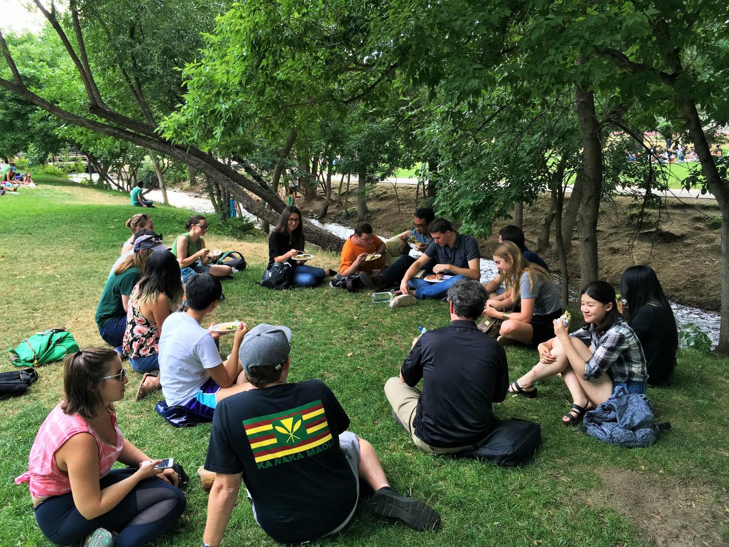 Picnic at the Boulder Farmer’s Market, a short walk from the CU campus, with the 2016 summer seminar participants