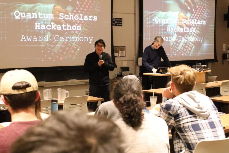 Xun Gao presents at the Quantum Scholars hackathon award ceremony