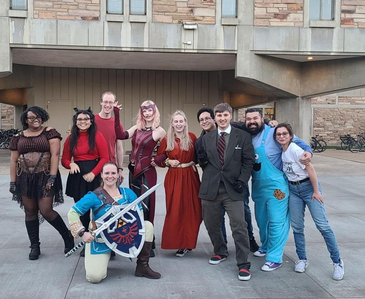 Society of Physics Students pictured in costume at the Pumpkin Drop