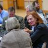 Professor Margaret Murnane visits with guests at the Quantum Workforce Roadmap event