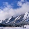 Snow-covered flat iron mountains
