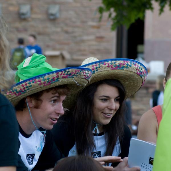 Emily Stading and Patrick O’Brien prep their orientation group