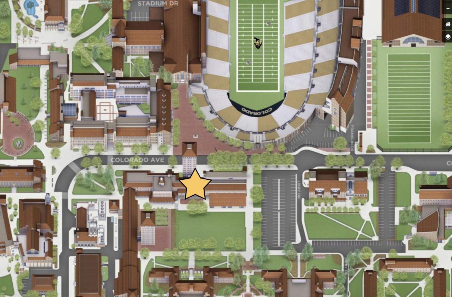 A photo showing the location of the Duane Physics building.