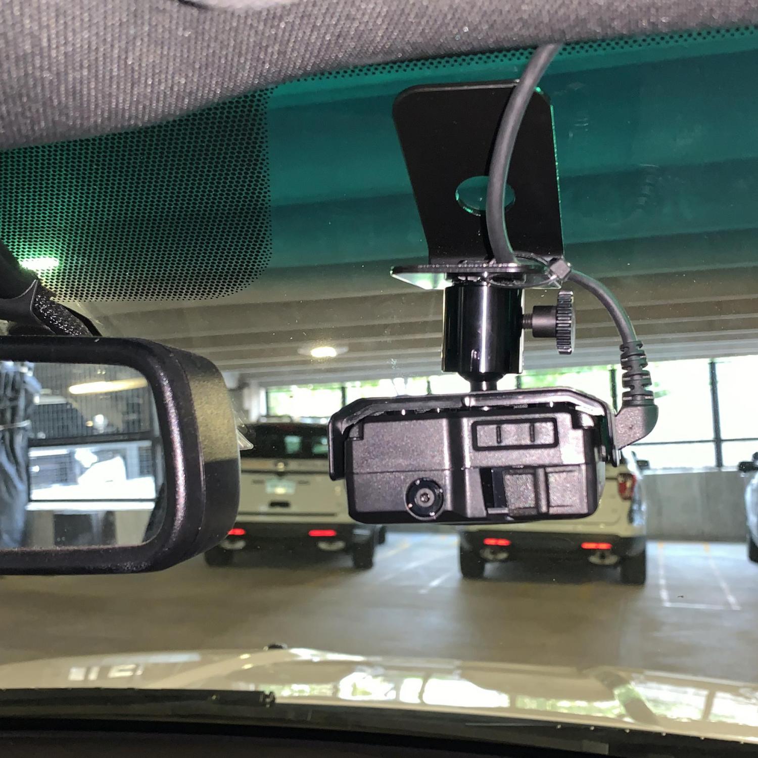 This camera points out the front windshield of CUPD patrol cars to record activity that occurs in front of the car.