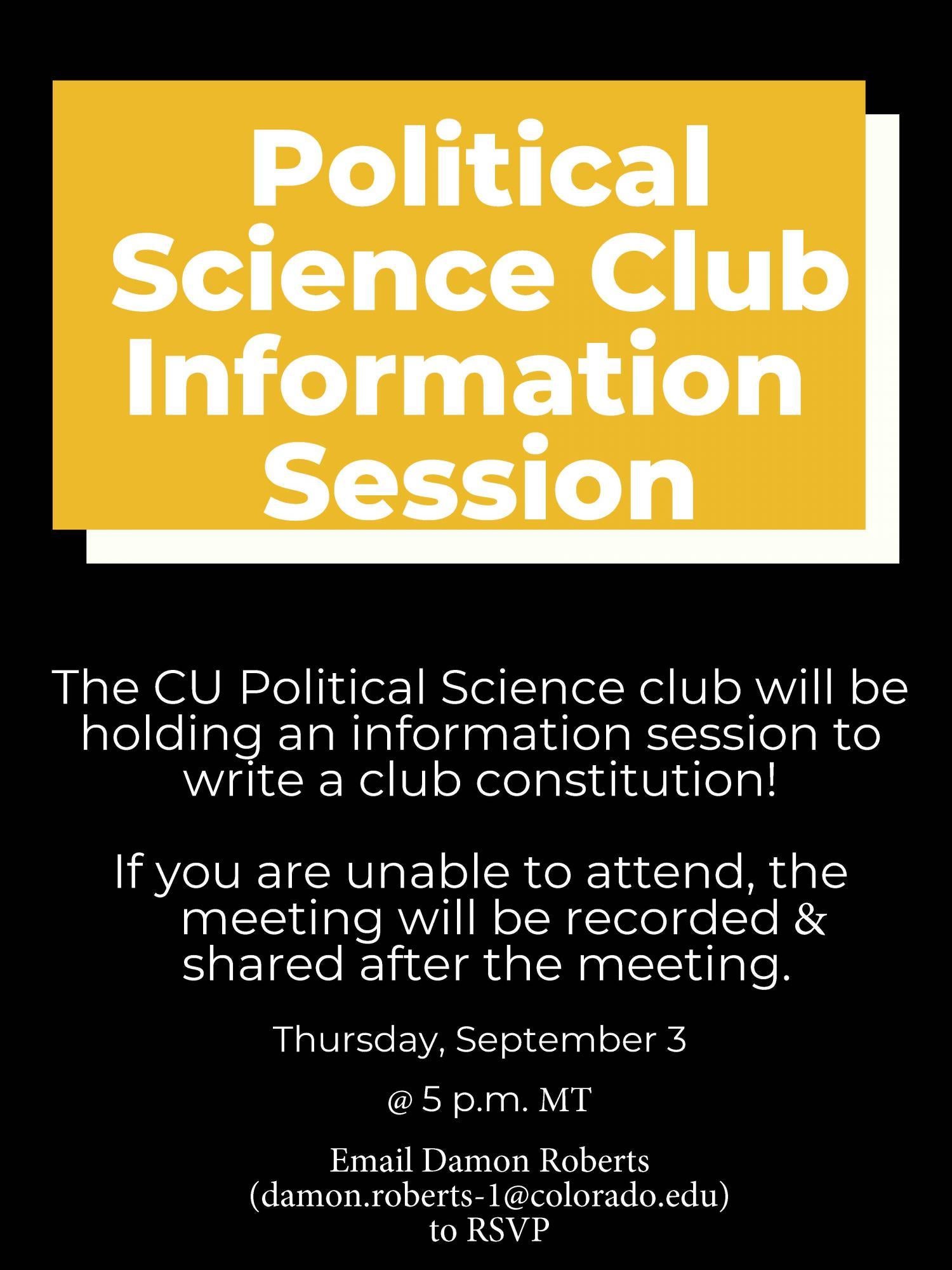 Political Science Club Info Session announcement