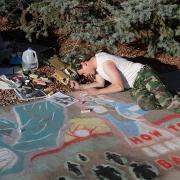 UROP Sidewalk Symposium - student completing chalk piece