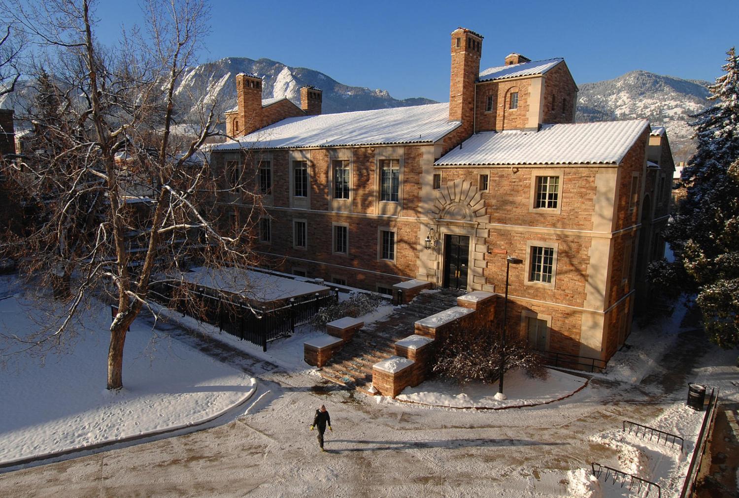 CU Boulder campus in snow