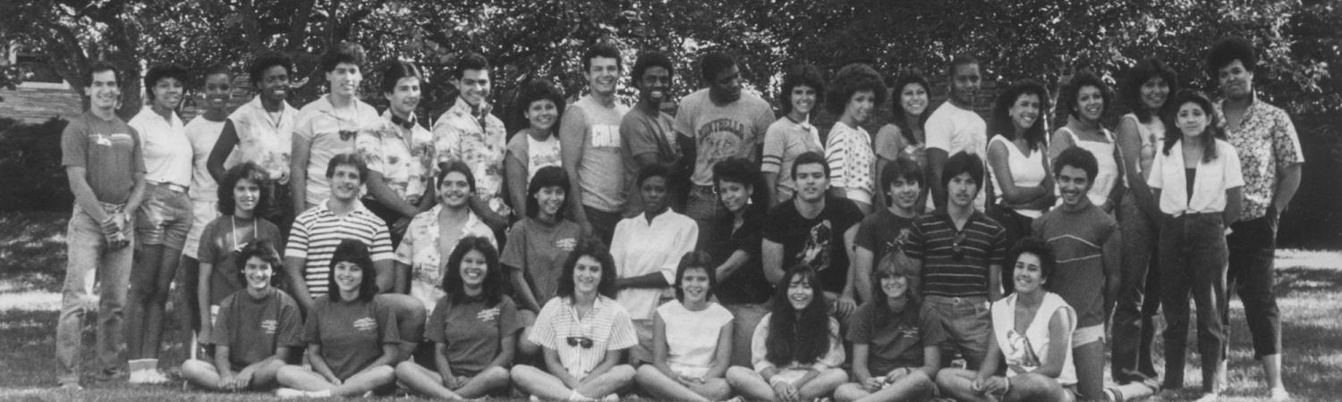 Students and staff during PCDP's 1985 summer program at CU Boulder.  Chris Pacheco is standing at far left.