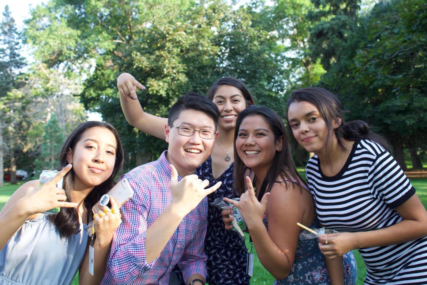 students posing for a photo during an ice cream social