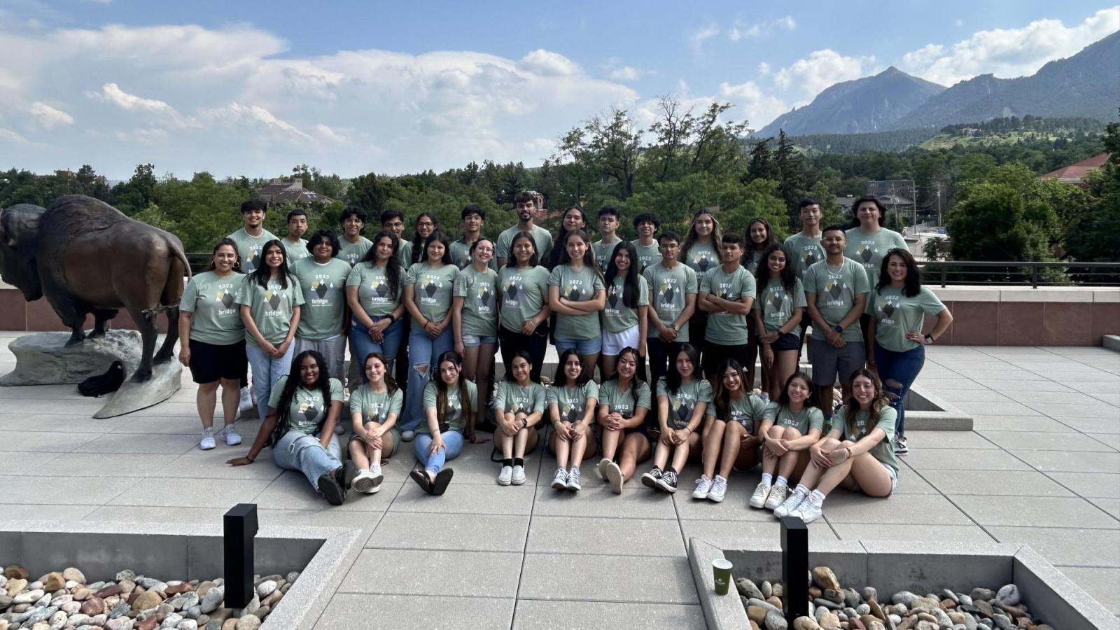 Group picture of precollege students at the CASE balcony.