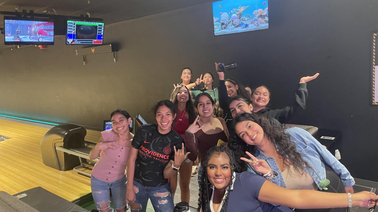 Precollege students at the CU Boulder bowling alley.