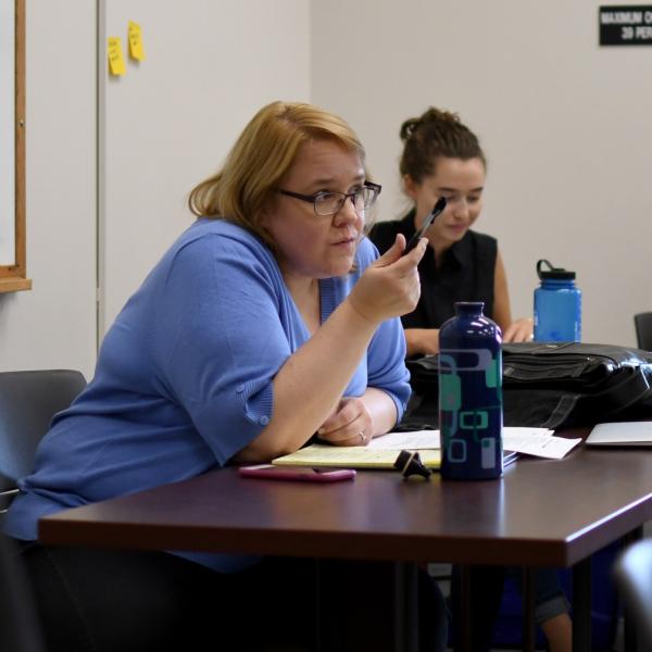 Angela Buchanan teaches a writing session.