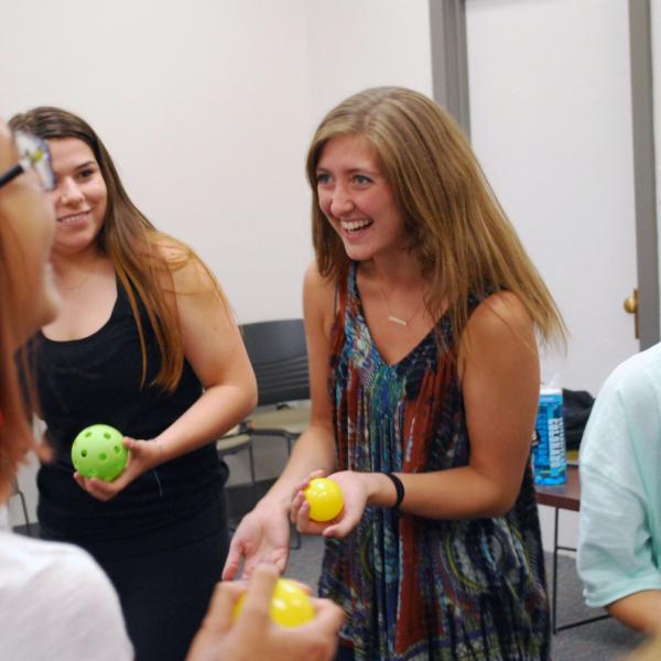 Left Face: Rachel Boyce. Right: Katie Pickrell. Taking place during SASC’s Adademic Skills section, ball activity