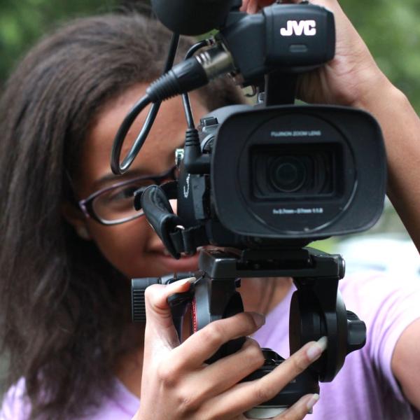 Jacqueline Lee playing with video camera during Broadcast I session