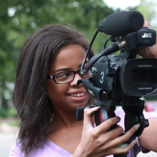 Jacqueline Lee playing with video camera during Broadcast I session