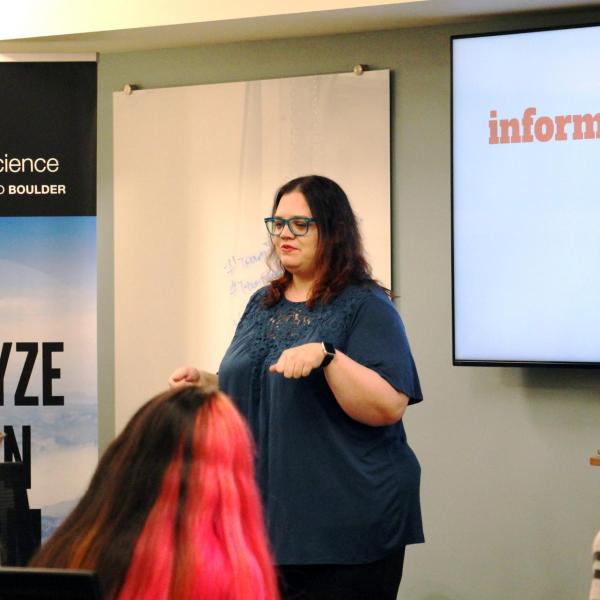Students learn about information science during their first day of class.