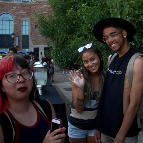 Aabriti Shrestha and Nathaniel Nash pose for a photo during a picnic.